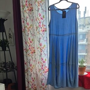 Linen / Cotton Blue Sleeveless Dress 2 US M avail. PTP 21 "